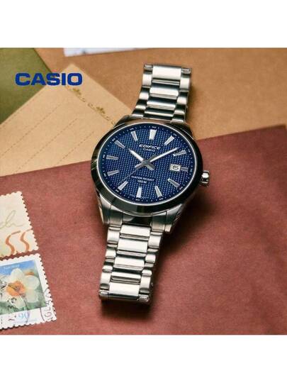 Casio ساعة كاسيو يونيسكس ذات لون جريء، قطر الشاشة 47.5 مم مستطيلة كبيرة، سوار من الفولاذ المقاوم للصدأ، حركة كوارتز يابانية EFV-160D-2A