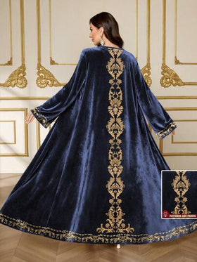 SHEIN Najma رمضان عباءة أنيقة من الأبيض والأسود بطبعات زهرية داماسك، مناسبة للربيع والخريف