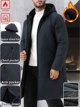 Manfinity Homme معطف كاجوال دافئ مبطن مزود بسحاب وقبعة، خريف/شتاء