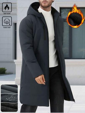 Manfinity Homme معطف كاجوال دافئ مبطن مزود بسحاب وقبعة، خريف/شتاء