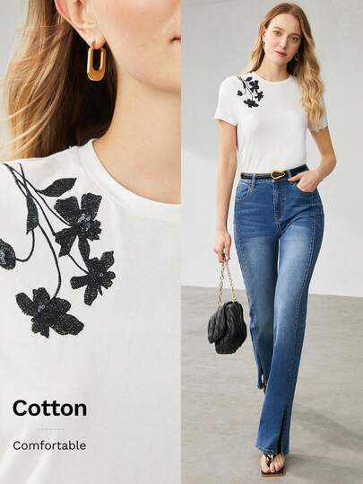 MOTF PREMIUM تي شيرت ترتر تفاصيل زهرة