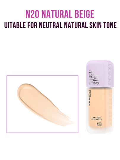 Maybelline أساس LUMI-MATTE #N20 بيج طبيعي 35مل/10مل، أخف 54% من الأساس العادي، صيغة خفيفة الوزن وطويلة الأمد، تكنولوجيا فيلم ثلاثي الأبعاد ثوري تنشئ تأثير شبكي خفيف الوزن (مقاوم للماء والعرق)، يمنح بريقًا لؤلؤيًا شفافًا وإشراقًا بلوني، يغذي البشرة بعد...