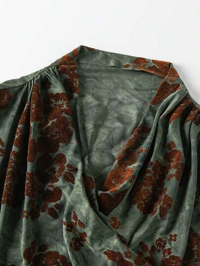 Elenzga بلوزة نسائية كاجوال بياقة على شكل حرف V وطباعة زهرية، بأكمام طويلة، أنيقة وبسيطة، مناسبة للخريف/الشتاء، للاستخدام اليومي، المنزل، المكتب، المواعيد