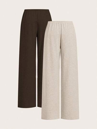 SHEIN EZwear بنطلون نسائي فضفاض بخصر مربوط بحبل، ساق واسعة، متاح بلونين