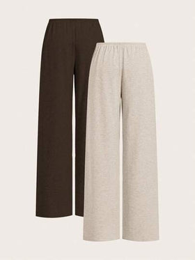 SHEIN EZwear بنطلون نسائي فضفاض بخصر مربوط بحبل، ساق واسعة، متاح بلونين
