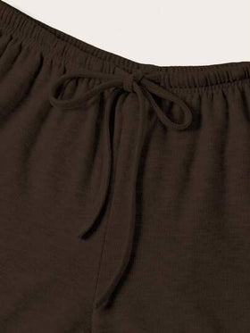 SHEIN EZwear بنطلون نسائي فضفاض بخصر مربوط بحبل، ساق واسعة، متاح بلونين