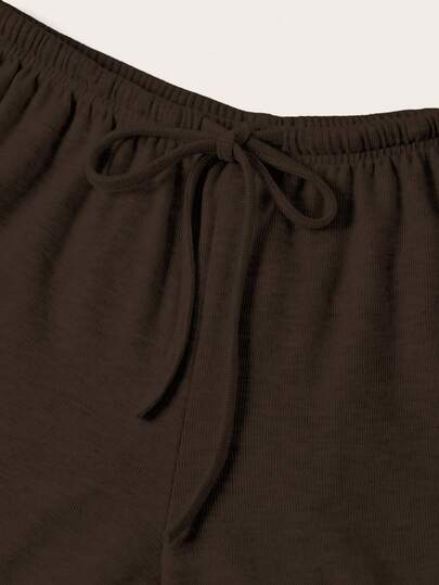 SHEIN EZwear بنطلون نسائي فضفاض بخصر مربوط بحبل، ساق واسعة، متاح بلونين