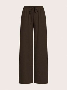 SHEIN EZwear بنطلون نسائي فضفاض بخصر مربوط بحبل، ساق واسعة، متاح بلونين
