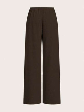 SHEIN EZwear بنطلون نسائي فضفاض بخصر مربوط بحبل، ساق واسعة، متاح بلونين
