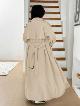 SHEIN EZwear معطف طويل كاجوال مصنوع من نسيج بلون المشمش للنساء