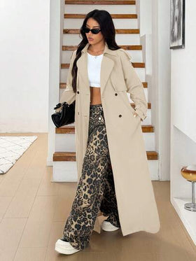 SHEIN EZwear معطف طويل كاجوال مصنوع من نسيج بلون المشمش للنساء