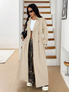 SHEIN EZwear معطف طويل كاجوال مصنوع من نسيج بلون المشمش للنساء