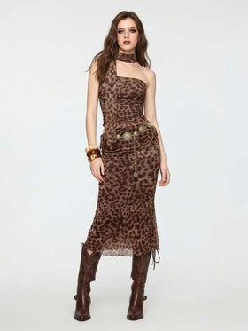 ROMWE J-Fashion تنورة أزياء فراشية ذات طبعة نمر للنساء