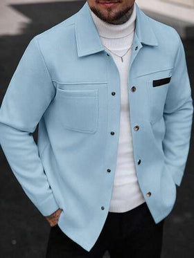 Manfinity CasualCool معطف كاجوال أحادي اللون للرجال، مناسب للخريف والشتاء، معطف أزرق سماوي بأزرار