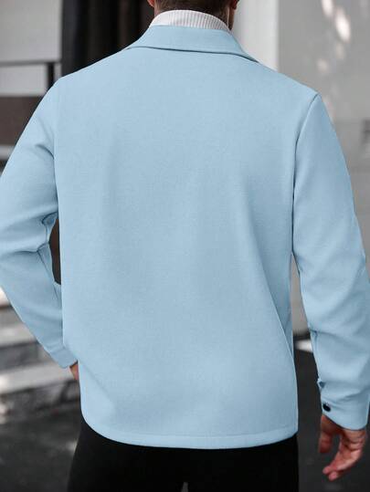 Manfinity CasualCool معطف كاجوال أحادي اللون للرجال، مناسب للخريف والشتاء، معطف أزرق سماوي بأزرار