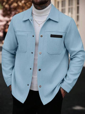 Manfinity CasualCool معطف كاجوال أحادي اللون للرجال، مناسب للخريف والشتاء، معطف أزرق سماوي بأزرار