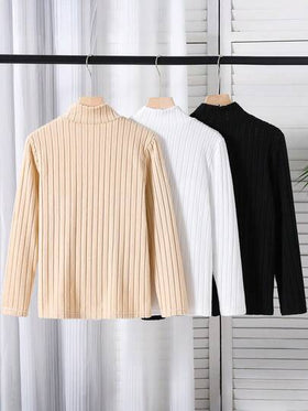 SHEIN 3 قطع تيشيرتات كاجوال طويلة الأكمام بياقة عالية مريحة للمراهقين الذكور