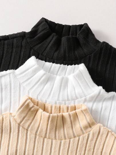 SHEIN 3 قطع تيشيرتات كاجوال طويلة الأكمام بياقة عالية مريحة للمراهقين الذكور