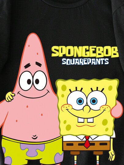 SpongeBob SquarePants | SHEIN قميص كارتون قصير الأكمام كاجوال مناسب للمراهقين للصيف