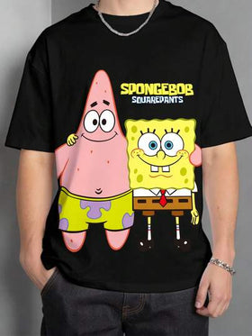 SpongeBob SquarePants | SHEIN قميص كارتون قصير الأكمام كاجوال مناسب للمراهقين للصيف