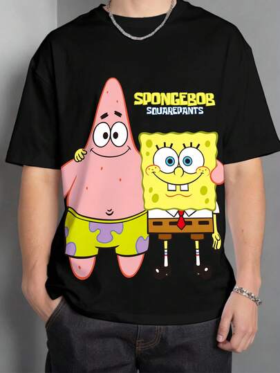SpongeBob SquarePants | SHEIN قميص كارتون قصير الأكمام كاجوال مناسب للمراهقين للصيف