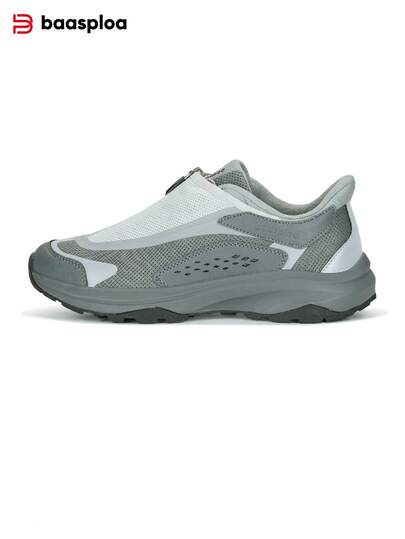 baasploa أحذية المشي لرجال، مانعة للانزلاق، أحذية رياضية للخارج، قماش مزدوج الطبقة مع سحاب، بتصميم سهل الارتداء، مريحة وماصة للصدمات، تصميم منخفض، أحذية المشي والتنزه، أحذية العمل الخارجي، أحذية حماية الأمان