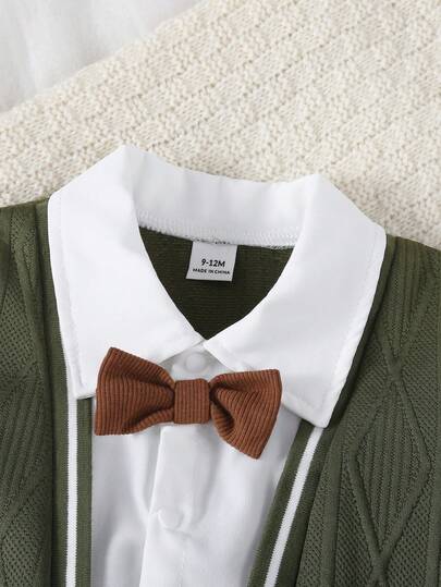 SHEIN جمبسوت رضيع ولد جديدة بطراز جنتلمان خريفي 2 في 1