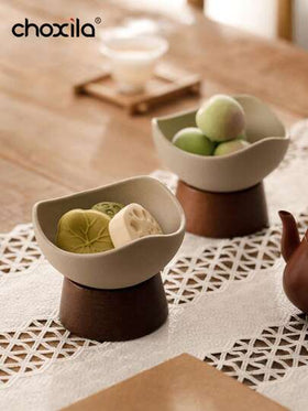 choxila 1 قطعة وعاء حلوى من الخزف الخشن بطراز قديم، قاعدة من الخشب الصلب، طبق فاكهة متعدد الاستخدامات، كوب حلوى، كوب وجبات خفيفة فاكهة مجففة، طبق وجبات خفيفة، طبق بارد، طبق توابل، أدوات مائدة جديدة
