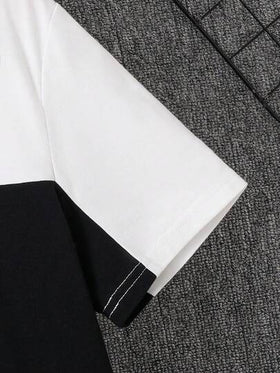 SHEIN تي شيرت قصير الأكمام بياقة دائرية للمراهقين، بألوان متباينة، كاجوال، مريح، عصري، قماش ناعم، مناسب للارتداء اليومي، المدرسة، الخروجات، الرياضة الخارجية، الربيع/الصيف، العطلات، رحلات الشاطئ