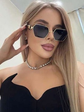 نظارة معدنية هندسية صغيرة القطعة الواحدة، نظارات أنيقة للخروجات الأنيقة