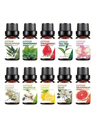زيوت أساسية 10 مل عطر منزلي ياسمين، جريب فروت، ليمون، نعناع، مغنوليا، مسك، أوكالبتوس، شاي أخضر، فراولة، لوتس لأجهزة الرذاذ، صناعة الشموع، الصابون، عطر السيارة، زيت السبا، العلاج بالروائح، منعش المنزل - هدايا للأصدقاء المقربين وهدايا للنساء
