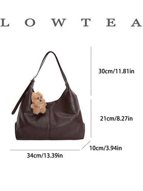 low tea 1 حقيبة كتف للنساء من جلد البولي يوريثان أحادي اللون، حقيبة رسول كاجوال كبيرة السعة بتصميم مقبض مزدوج، إغلاق بسوستة، تصميم منقوش، إغلاق مغناطيسي، مناسبة للتسوق اليومي (تباع مع قلادة)