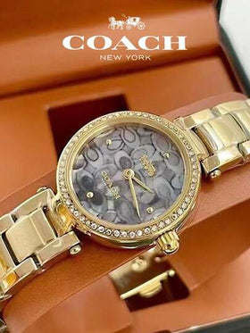 Coach ساعة بارك بلو مينا بسوار من الفولاذ الذهبي للنساء