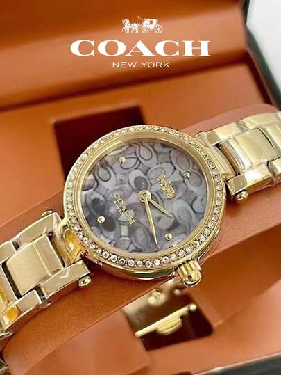 Coach ساعة بارك بلو مينا بسوار من الفولاذ الذهبي للنساء