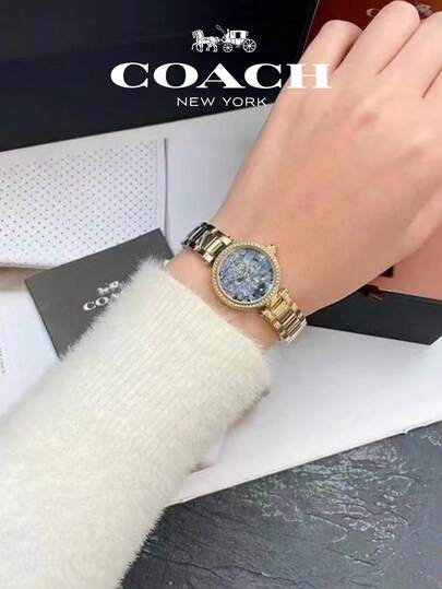 Coach ساعة بارك بلو مينا بسوار من الفولاذ الذهبي للنساء