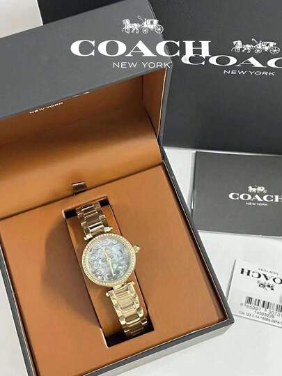 Coach ساعة بارك بلو مينا بسوار من الفولاذ الذهبي للنساء