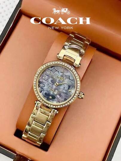 Coach ساعة بارك بلو مينا بسوار من الفولاذ الذهبي للنساء