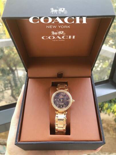 Coach ساعة بارك كريستال بسوار من الفولاذ باللون الذهبي الوردي للنساء