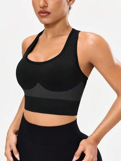 Seamluxe SHEIN Sport ملابس علوية رياضي نسائي ذو ظهر مفتوح وتصميم ضيق مرن مناسب للياقة البدنية والتمارين اليوغا