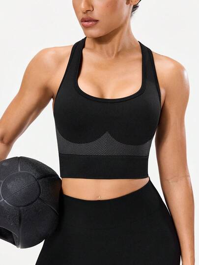 Seamluxe SHEIN Sport ملابس علوية رياضي نسائي ذو ظهر مفتوح وتصميم ضيق مرن مناسب للياقة البدنية والتمارين اليوغا