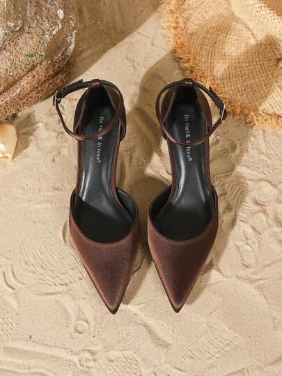 On feet& in love أحذية كعب عالي أنيقة للنساء من الساتان ذات إبزيم واحد وتصميم مفرغ بأصبع قدم مدبب، مناسبة للفساتين