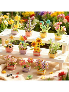 317 قطعة مجموعة بناء زهرية DIY، مجموعة بناء جسيمات فائقة الجودة، باقة أبدية تشمل باقة الورد والعباد الشمس والخزامى، نباتات صغيرة مزهرة بأسلوب كرتوني، لعبة تجميع كتل بناء، ديكور منزلي تجميع كتل بناء زهرية هدية، باقة جسيمات صغيرة، ديكور طاولة وإطار النافذة