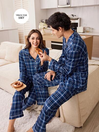 CoupledUp بيجامة رجالية كاجوال مكونة من قميص بأكمام طويلة وبنطلون بطبعة مربعات، مناسبة للخريف والشتاء