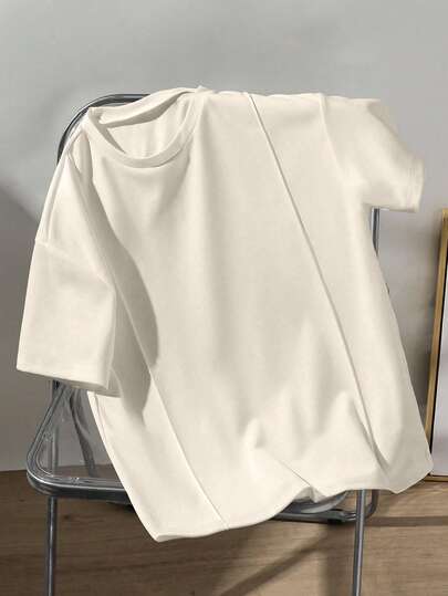 SHEIN Mirajuku قميص كاجوال بسيط وأنيق للأولاد مع تصميم طيات زخرفية، قماش مريح مناسب للصيف والخريف قطعة واحدة