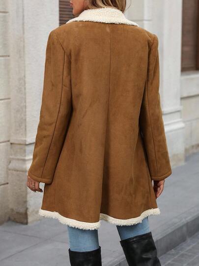 SHEIN Clasi معطف نسائي بسيط وكاجوال بأزرار أمامية وتصميم رقعي فضفاض مناسب للخريف والشتاء