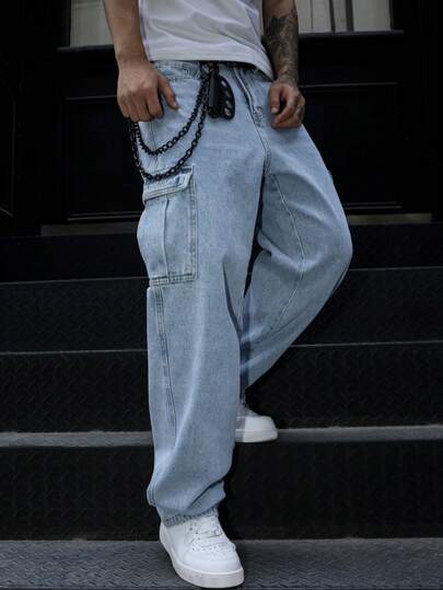Manfinity EMRG بنطلون جينز رجالي بفتحات جيوب وقصة فضفاضة