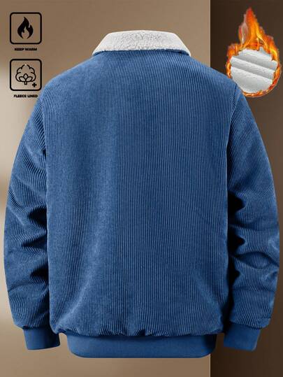 Manfinity Homme معطف رجالي مبطن حراريًا متعدد الجيوب للخريف/الشتاء، معطف كاجوال بياقة من الكوردروي بنمط صديق المقاس، ملابس خارجية دافئة وأنيقة، معطف أزرق ذو طراز قديم، معطف مبطن حراريًا للرجال، قميص-معطف رجالي من الكوردروي، هدية للصديق/الزوج، هدية عيد ميل