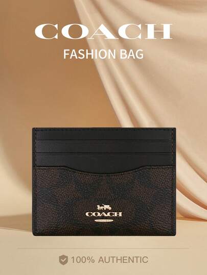 Coach محفظة بطاقة هوية رفيعة من الجلد، حامل بطاقات ائتمان مع حماية RFID، محفظة جيب أمامية للنساء مع نافذة بطاقة شفافة، محفظة بطاقات ائتمان صغيرة مدمجة مع سحاب وحلقة مفاتيح، CZ286 IMXAQ