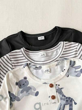 SHEIN 6 قطع طقم للأطفال الصبيان، ملابس علوية بأكمام طويلة بأزرار أمامية وزخرفة محبوكة، وبنطلون بخصر مطاطي، ناعم ومريح للارتداء اليومي في فصلي الخريف والشتاء