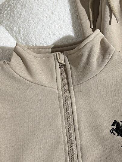 SHEIN مجموعة ملابس كاجوال للفتيات المراهقات، بلوزة بياقة مزيفة وسحاب طويلة الأكمام مع بناطيل رياضية واسعة الساق، بدلة رياضية للارتداء اليومي والتمارين الرياضية